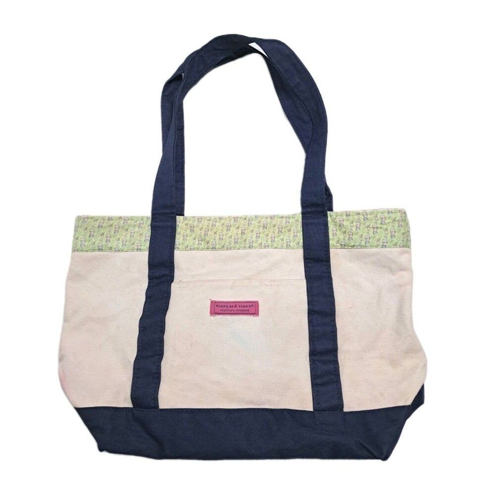 Vineyard Vines Custom Collection Canvas Tote Bag Zippered Inner Pockets Beach